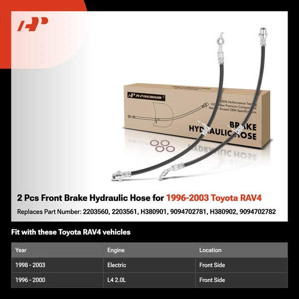 2 Pcs Front Brake Hydraulic Hose for 1996-2003 Toyota RAV4