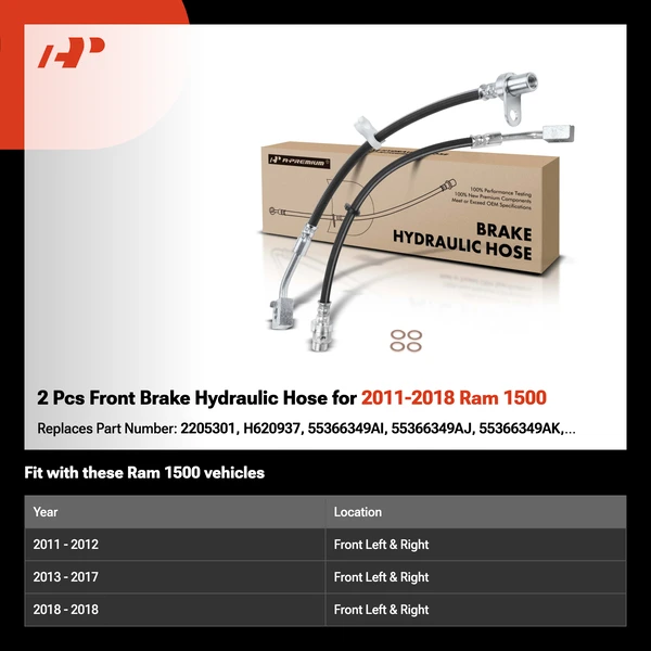 2 Pcs Front Brake Hydraulic Hose for 2011-2018 Ram 1500