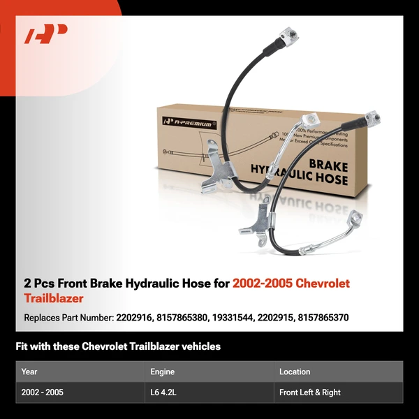 2 Pcs Front Brake Hydraulic Hose for 2002-2005 Chevrolet Trailblazer