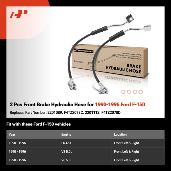 2 Pcs Front Brake Hydraulic Hose for 1990-1996 Ford F-150