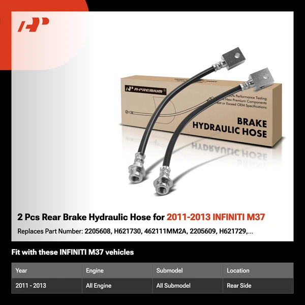 2 Pcs Rear Brake Hydraulic Hose for 2011-2013 INFINITI M37