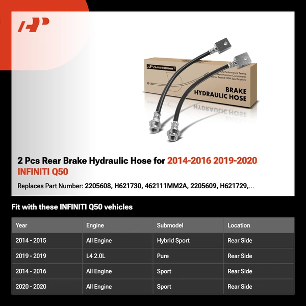 2 Pcs Rear Brake Hydraulic Hose for 2014-2016 2019-2020 INFINITI Q50