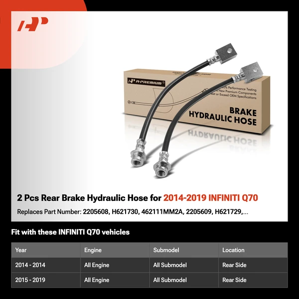 2 Pcs Rear Brake Hydraulic Hose for 2014-2019 INFINITI Q70