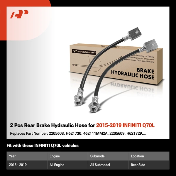2 Pcs Rear Brake Hydraulic Hose for 2015-2019 INFINITI Q70L
