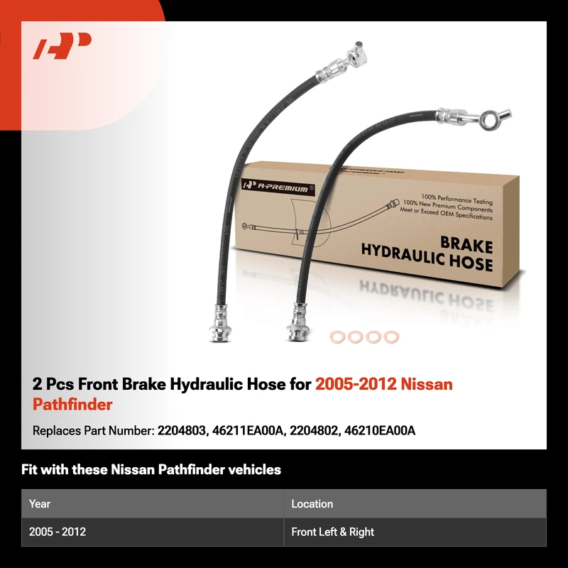 2 Pcs Front Brake Hydraulic Hose for 2005-2012 Nissan Pathfinder