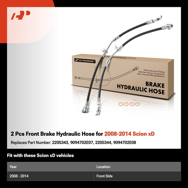 2 Pcs Front Brake Hydraulic Hose for 2008-2014 Scion xD