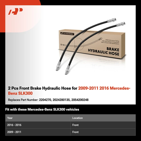 2 Pcs Front Brake Hydraulic Hose for 2009-2011 2016 Mercedes-Benz SLK300