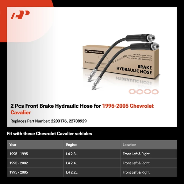 2 Pcs Front Brake Hydraulic Hose for 1995-2005 Chevrolet Cavalier