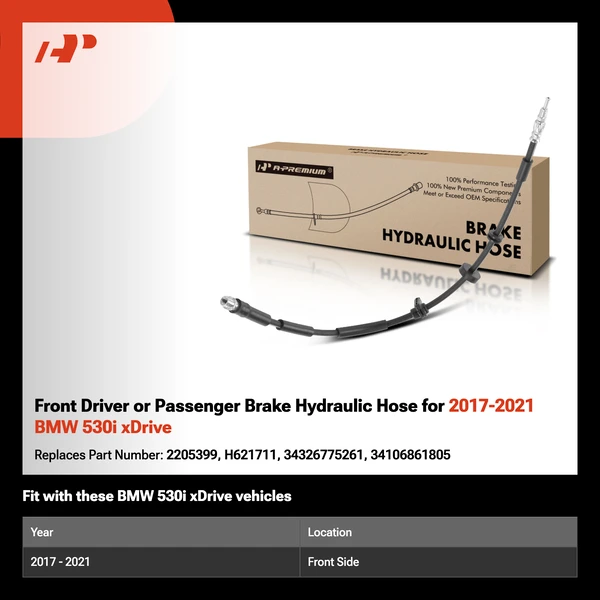 Front Driver or Passenger Brake Hydraulic Hose for 2017-2021 BMW 530i xDrive