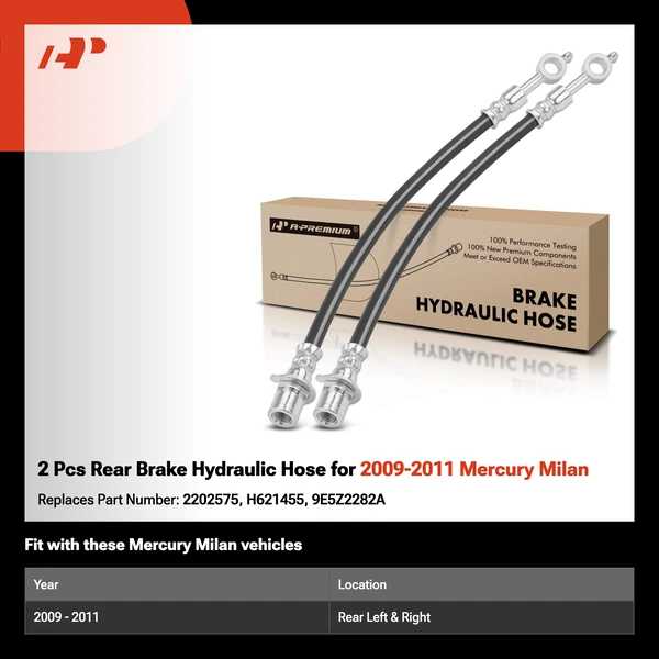 2 Pcs Rear Brake Hydraulic Hose for 2009-2011 Mercury Milan