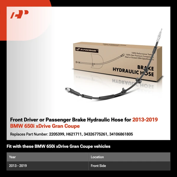 Front Driver or Passenger Brake Hydraulic Hose for 2013-2019 BMW 650i xDrive Gran Coupe