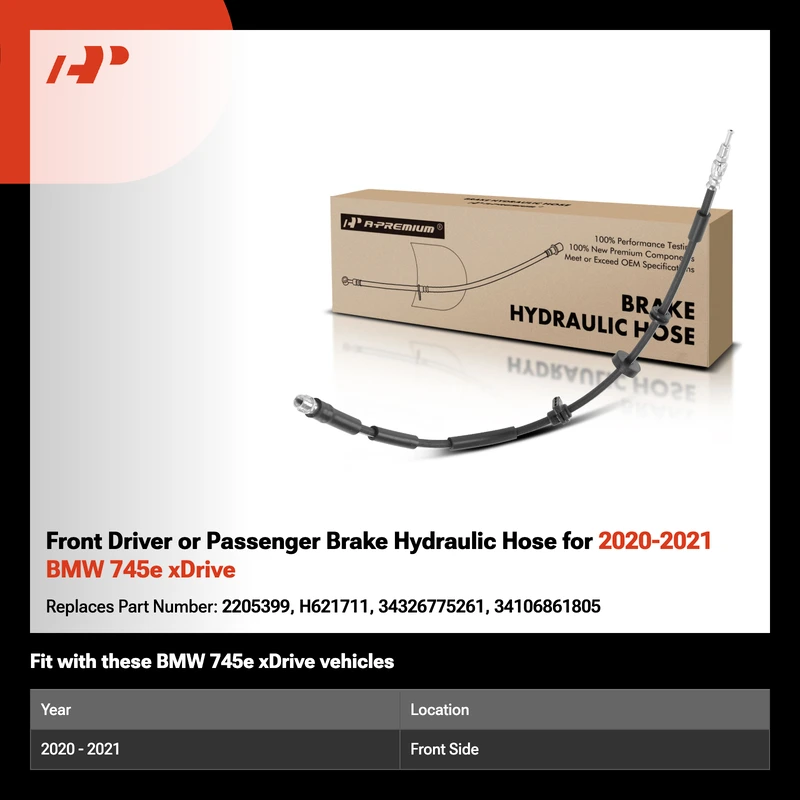 Front Driver or Passenger Brake Hydraulic Hose for 2020-2021 BMW 745e xDrive