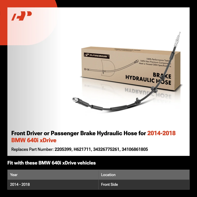 Front Driver or Passenger Brake Hydraulic Hose for 2014-2018 BMW 640i xDrive