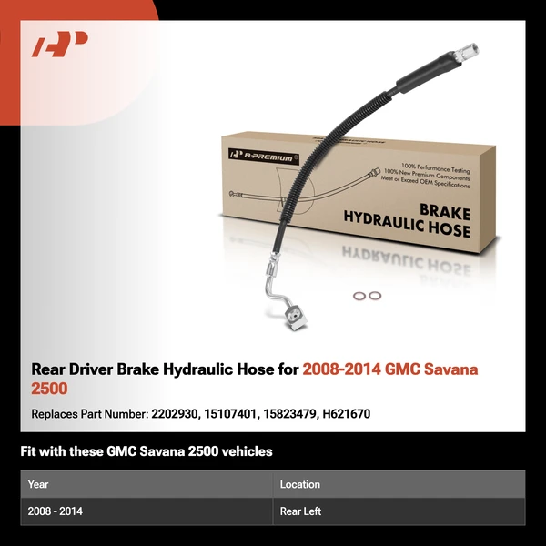 Rear Driver Brake Hydraulic Hose for 2008-2014 GMC Savana 2500