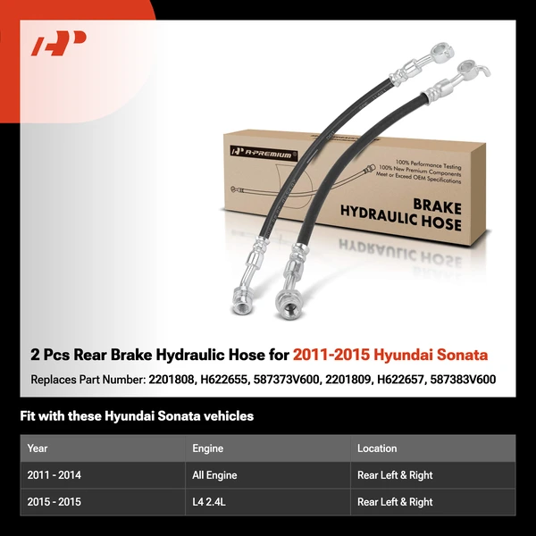 2 Pcs Rear Brake Hydraulic Hose for 2011-2015 Hyundai Sonata