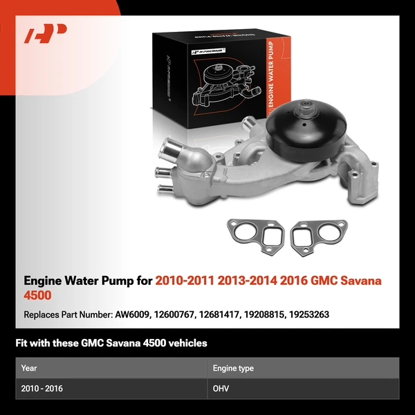 Engine Water Pump for 2010-2011 2013-2014 2016 GMC Savana 4500