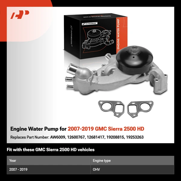 Engine Water Pump for 2007-2019 GMC Sierra 2500 HD