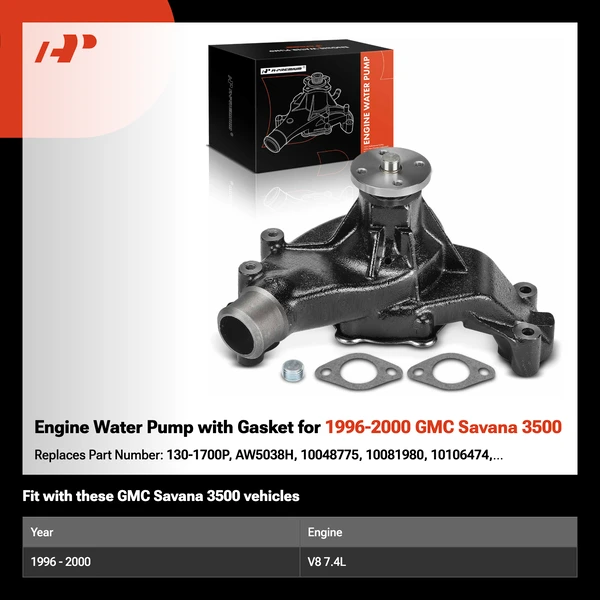 Engine Water Pump with Gasket for 1996-2000 GMC Savana 3500