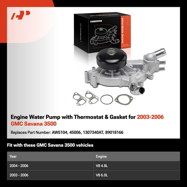 Engine Water Pump with Thermostat & Gasket for 2003-2006 GMC Savana 3500