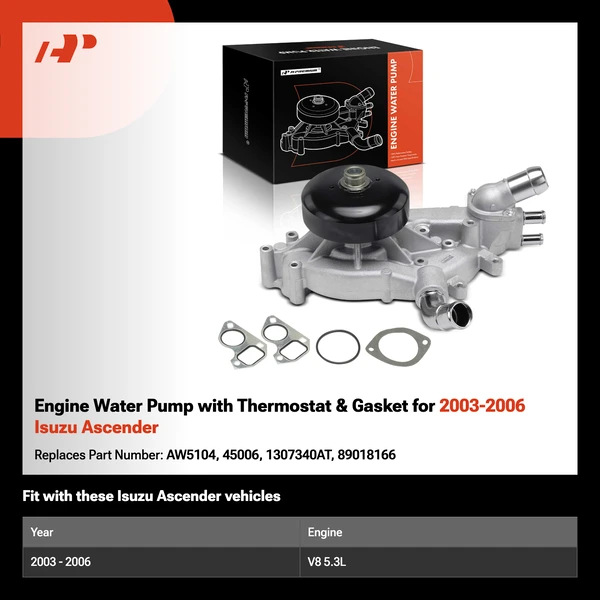 Engine Water Pump with Thermostat & Gasket for 2003-2006 Isuzu Ascender