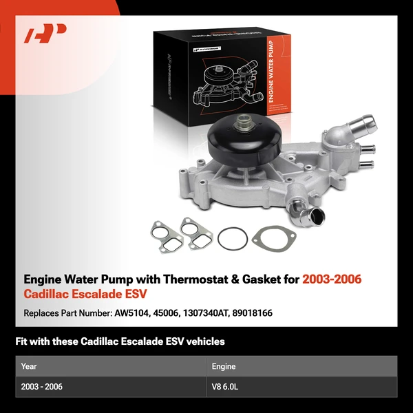 Engine Water Pump with Thermostat & Gasket for 2003-2006 Cadillac Escalade ESV