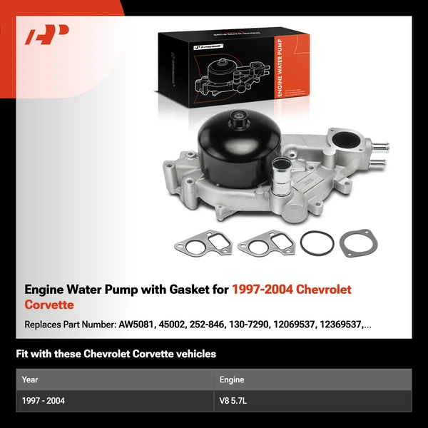 Engine Water Pump with Gasket for 1997-2004 Chevrolet Corvette