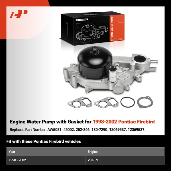 Engine Water Pump with Gasket for 1998-2002 Pontiac Firebird