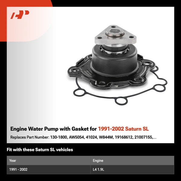 Engine Water Pump with Gasket for 1991-2002 Saturn SL