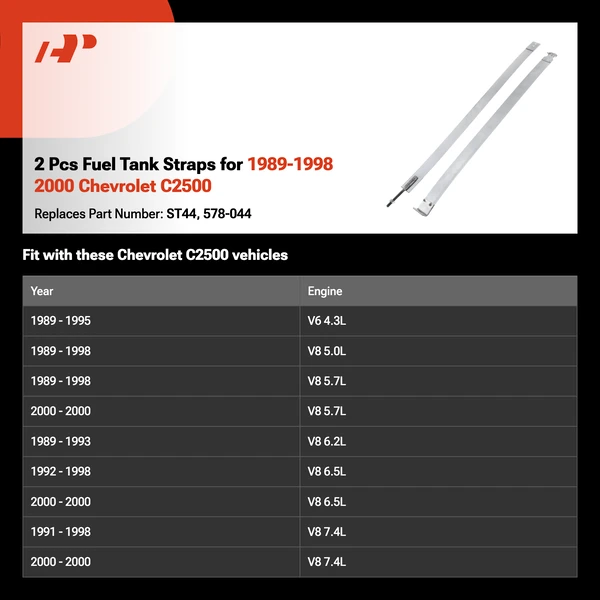 2 Pcs Fuel Tank Straps for 1989-1998 2000 Chevrolet C2500