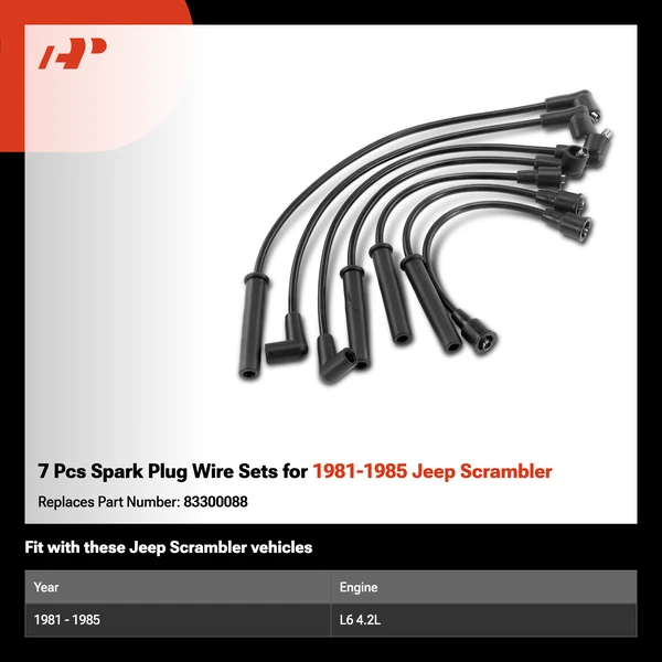 7 Pcs Spark Plug Wire Sets for 1981-1985 Jeep Scrambler