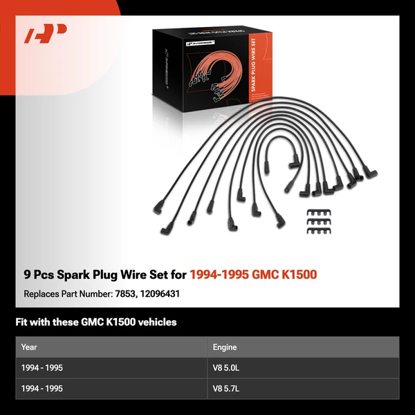 9 Pcs Spark Plug Wire Set for 1994-1995 GMC K1500