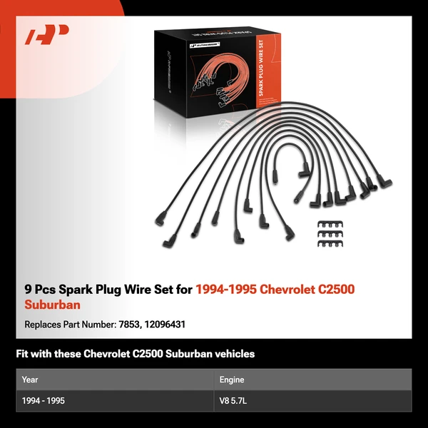 9 Pcs Spark Plug Wire Set for 1994-1995 Chevrolet C2500 Suburban