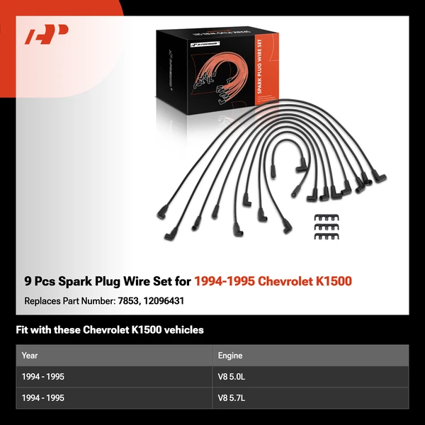 9 Pcs Spark Plug Wire Set for 1994-1995 Chevrolet K1500