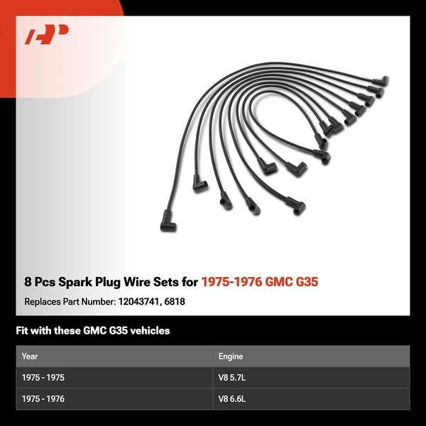 8 Pcs Spark Plug Wire Sets for 1975-1976 GMC G35