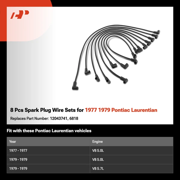 8 Pcs Spark Plug Wire Sets for 1977 1979 Pontiac Laurentian