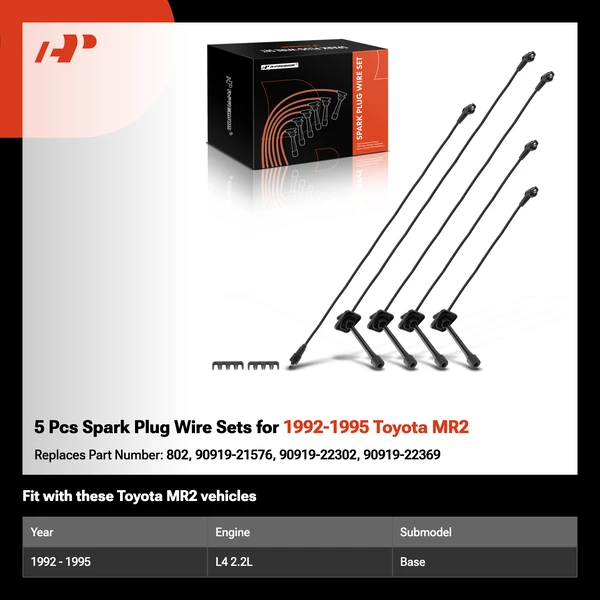 5 Pcs Spark Plug Wire Sets for 1992-1995 Toyota MR2