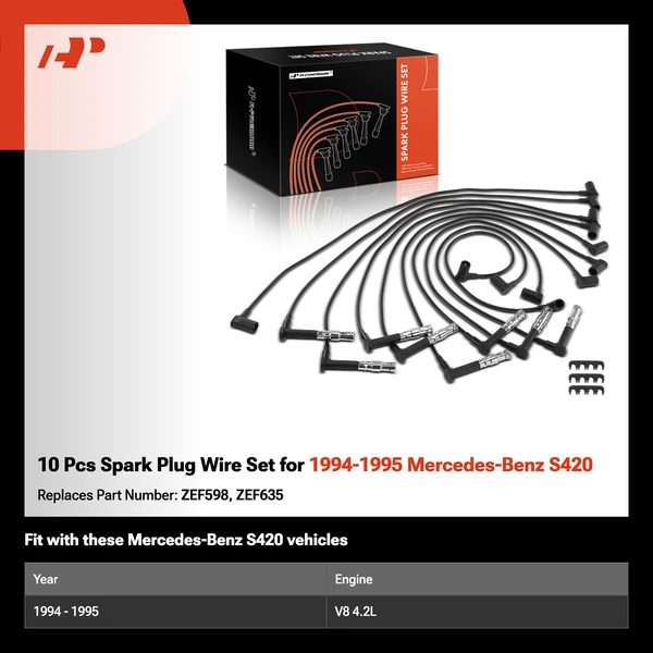 10 Pcs Spark Plug Wire Set for 1994-1995 Mercedes-Benz S420