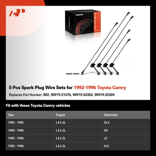 5 Pcs Spark Plug Wire Sets for 1992-1996 Toyota Camry
