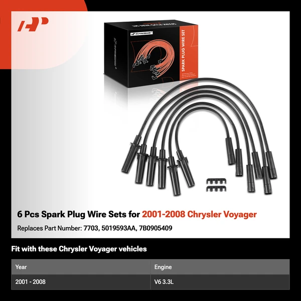 6 Pcs Spark Plug Wire Sets for 2001-2008 Chrysler Voyager