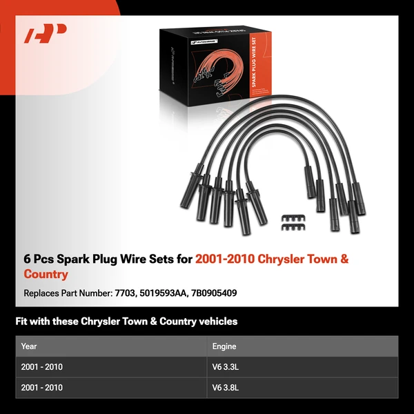 6 Pcs Spark Plug Wire Sets for 2001-2010 Chrysler Town & Country