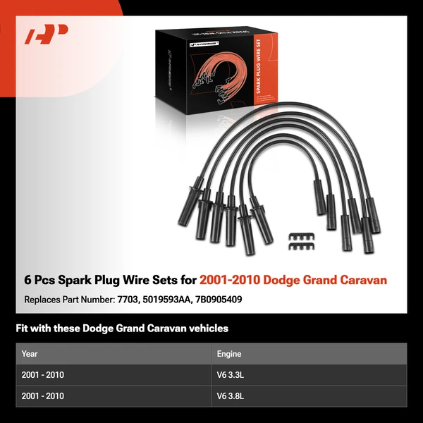 6 Pcs Spark Plug Wire Sets for 2001-2010 Dodge Grand Caravan