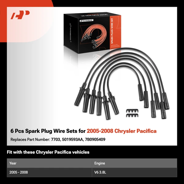 6 Pcs Spark Plug Wire Sets for 2005-2008 Chrysler Pacifica