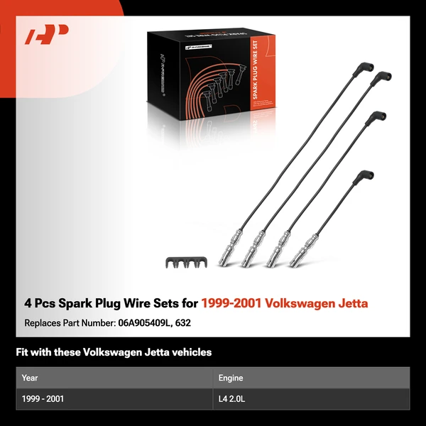 4 Pcs Spark Plug Wire Sets for 1999-2001 Volkswagen Jetta