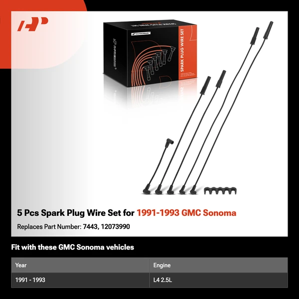 5 Pcs Spark Plug Wire Set for 1991-1993 GMC Sonoma