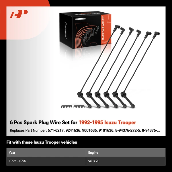 6 Pcs Spark Plug Wire Set for 1992-1995 Isuzu Trooper