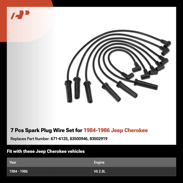 7 Pcs Spark Plug Wire Set for 1984-1986 Jeep Cherokee