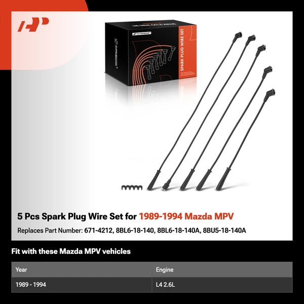 5 Pcs Spark Plug Wire Set for 1989-1994 Mazda MPV