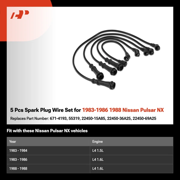 5 Pcs Spark Plug Wire Set for 1983-1986 1988 Nissan Pulsar NX