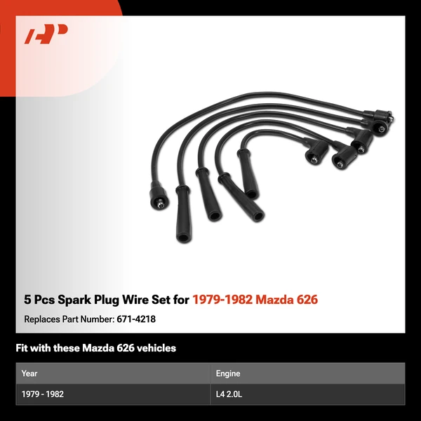 5 Pcs Spark Plug Wire Set for 1979-1982 Mazda 626