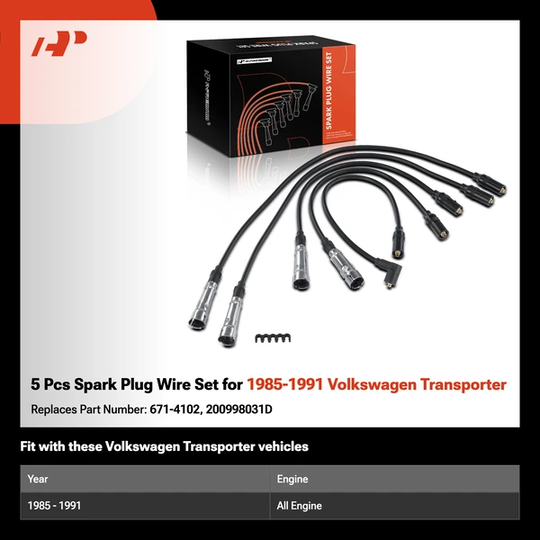 5 Pcs Spark Plug Wire Set for 1985-1991 Volkswagen Transporter